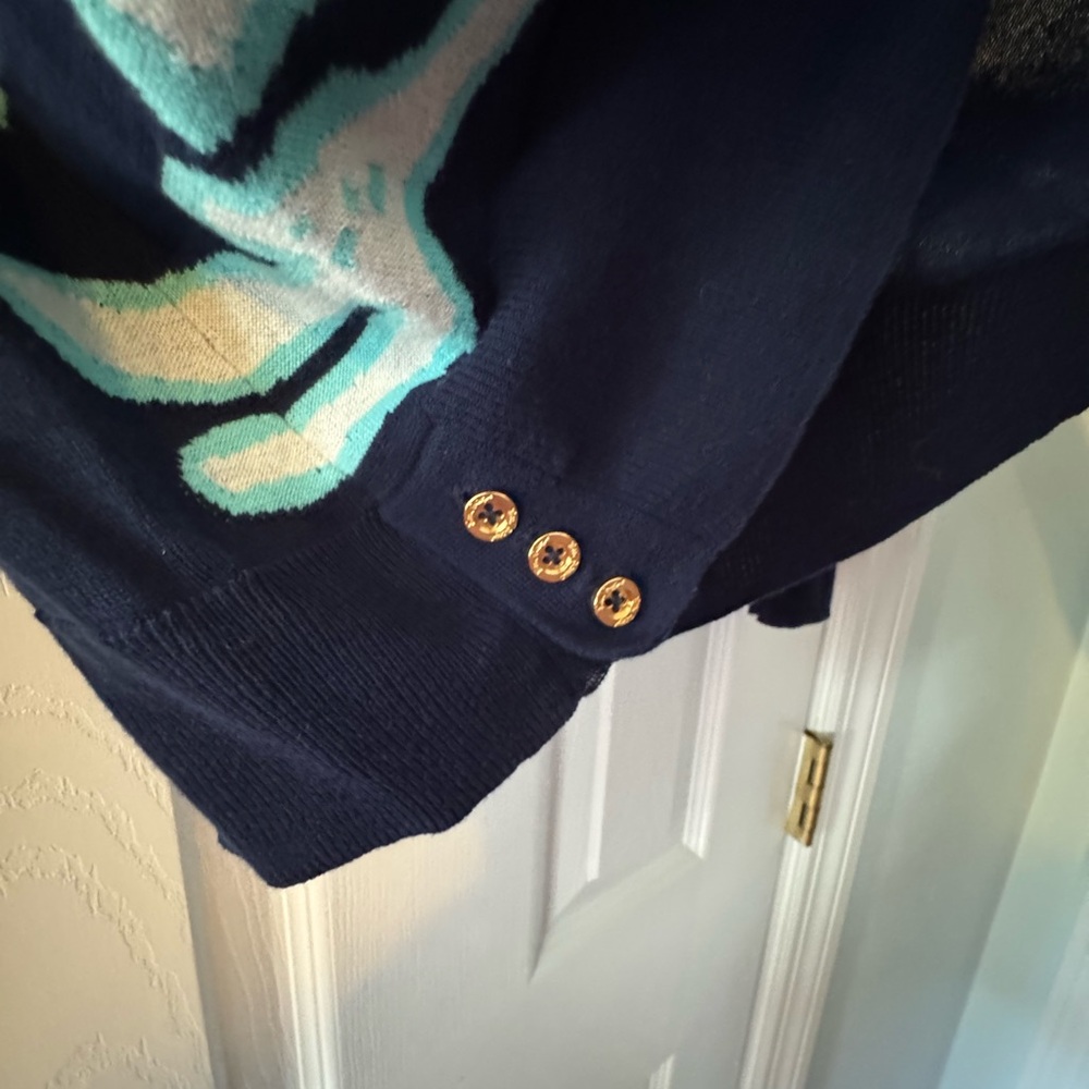 Navy Sweater with Coral Design - Picture 3 of 3